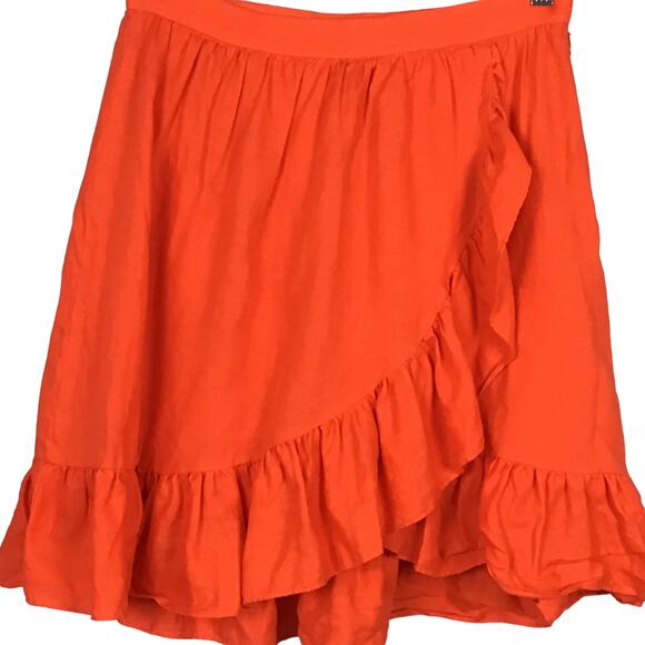 J. Crew 100% Linen Ruffle Hem Faux Wrap Mini Skirt Citrus Poppy Orange sz 4 - Picture 4 of 10